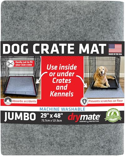 Drymate Dog Crate Mat Liner, Absorbs Urine, Waterproof, Non-Slip, Washable Puppy Pee Pad for Kennel Training - Use Under Pet Cage to Protect Floors, Thin Cut to Fit Design (USA Made) (LGrey)(29x48)