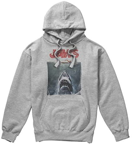 Cotton Soul Top Gun Logo Herren-Kapuzenpullover, Marineblau, Grey Heather - Jaws Poster Scratch, L
