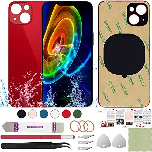ReuWeu Back Replacement Cover Glass Compatible with iPhone 13 Mini 5.4 + Professional Tools (Red)