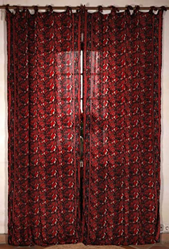 GURU SHOP Seidige Boho Vorhänge, 1 Paar Bohemia Gardine aus Sareestoff, Unikat 250 cm - Rot, Synthetisch, Dekovorhänge