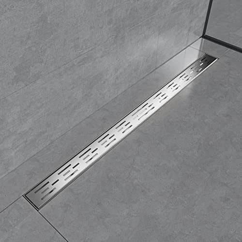 EMKE Duschrinne 100cm Edelstahl Duschablauf Flach, Siphon mit Geruchsstop/Haarsieb Randablauf,Seitenreihendesign Duschablauf Ablaufrinne Dusche Duschabfluss für Badezimmer
