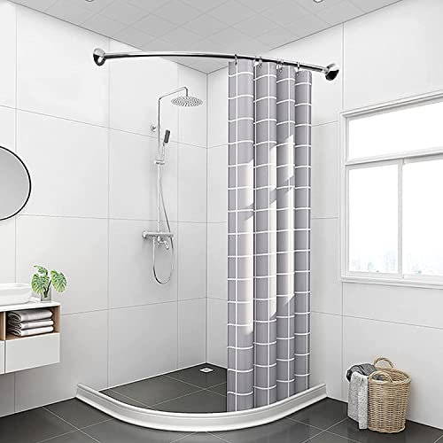 ADITAM Gebogene Duschvorhangstange für Eckbadewanne, L-Form, ausziehbare Duschvorhangstange, gebogen, ohne Bohren, Dusche, Teleskop-Vorhangstange für Badewanne, Edelstahl-Badezimmer-Vorhangstange