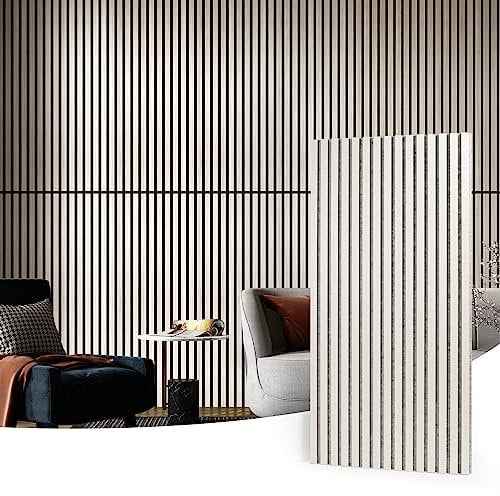 Art3d Lot de 4 panneaux acoustiques à lattes en bois - Panneaux insonorisants cannelés 3D pour murs et plafonds - Chêne crème