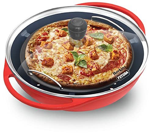 HAWKINS Diecast 30 cm Nonstick Pizza Maker and Cake Baker with Glass Lid, Gas Oven, Pizza Oven Toaster Griller Tandoor Barbecue, Cake Baking Pan, Red (PIZZA)