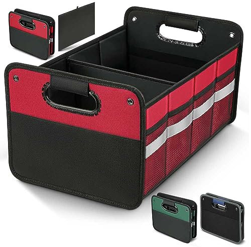 WINHUNT Organizador de maletero de coche, organizador de almacenamiento de coche, multicompartimento plegable para coche, SUV, sedán, camión, 100 L, extra grande (rojo, 50 L)