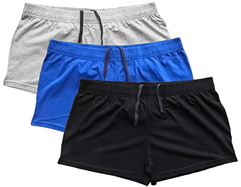 GYMAPE Männer Fitnessstudio Bodybuilding Trainieren Baumwolle Sport Shorts Schwarz+Blau+Grau M