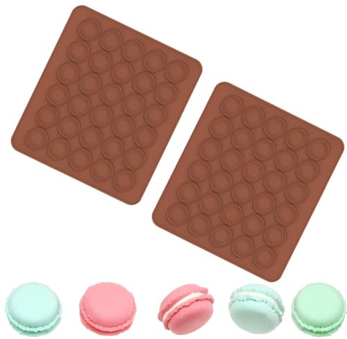 KOMUNJ Lot de 2 tapis de cuisson en silicone pour macarons - 30 cavités - Anti-adhésif - Moule à chocolat, chocolat, chocolat, 28 x 25 cm