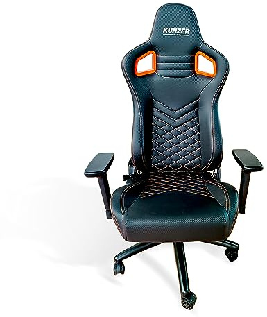 Kunzer 7RBS03 Gaming-Stuhl, Racing-Carbon Schwarz PVC, Sitzhöhe 42 bis 52 cm mit verstellbaren 3D-Armlehnen, bis 150 kg