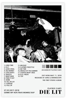 Playboi Carti Poster Die Lit Rap Album Cover Leinwand Poster Wandkunst Dekor Druck Bild Gemälde für Wohnzimmer Schlafzimmer Dekoration Unrahmen-Stil 30 x 45 cm
