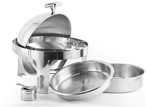 Scaldavivande Con Finestra Visibile, Scaldavivande Per Buffet Rotondo Roll-Top In Acciaio Inossidabile Con Vaschetta Per Alimenti, Vaschetta Per L'Acqua E Supporti Per Carburante (Argento, 6,8 L)