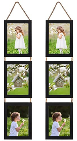 EYMPEU 13x18 Collage Dreifach aufgehängt Bilderrahmen Set, rustikale 6 offen vertikalen Rahmen gemacht, um 13x18 cm Foto-Postkarte für Wanddekoration anzuzeigen, Schwarz