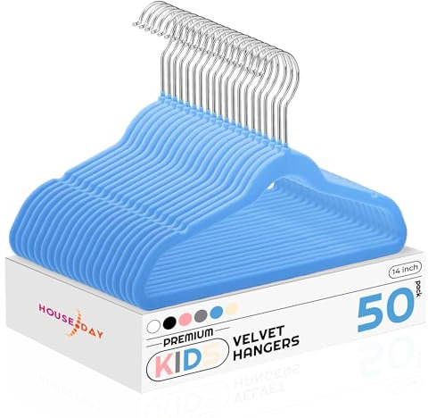 Kinder-Kleiderbügel langlebig, rutschfeste, 50 Stück, Blau, 35,6 cm, House Day