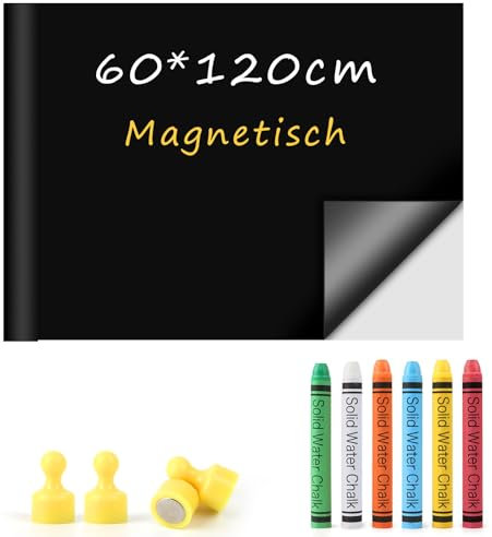 Tafelfolie Magnetisch Selbstklebend - 60 x 120cm, Inkl. Magnetfolie, 6 staublose Kreide und 4 Magneten