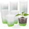 KAHEIGN 24Pcs Clear Plant Pots with Silicone Base, 10CM Round Plastic Nursery Pot Reusable Seedling Start Pots with Drain Holes and 20Pcs Plant Labels for Flower Plant Seedlings Transplanting (Green)