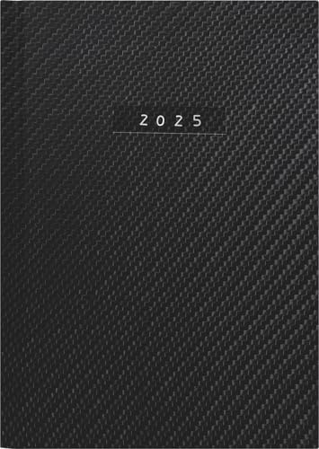 rido/idé Buchkalender Modell Chefplaner (2025) „Carbon“, 1 Seite = 1 Tag, A5, 400 Seiten, Kunstleder-Einband, flexibel, schwarz