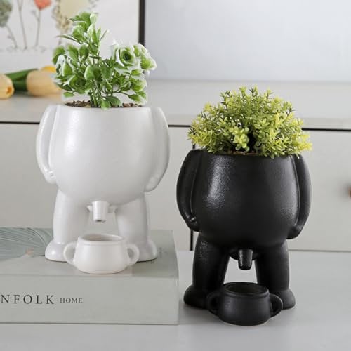 EHOTER Piss Pot Pflanzgefäß, Neuheit, pinkelndes Pflanzgefäß, lustige Vase, Pflanzgefäß, Sukkulenten, Heimdekoration, lustige Geschenkidee für Pflanzenliebhaber (schwarz + weiß)