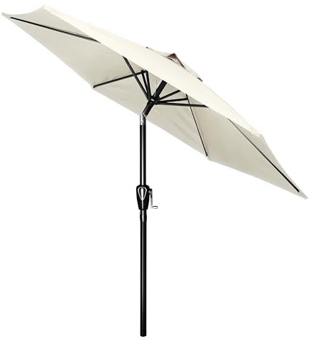 Simple Deluxe 2.28M Patio Umbrella Outdoor Table Market Yard Umbrella with Push Button Tilt/Crank, 6 Sturdy Ribs for Garden, Deck, Backyard, Pool, Beige
