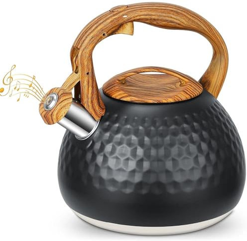 Webao Bouilloire à induction - En acier inoxydable - Avec poignée en grain de bois - Maximum 2,7 l - Bouilloire moderne pour tous les types de plaques de cuisson - Bouilloire sifflante avec sifflet
