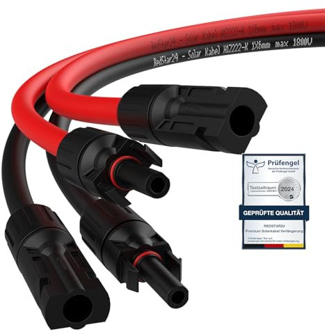 RedStar24 Câble solaire d'extension 4mm² -2 m - Résistant aux UV, Câble photovoltaïque, PV Câble solaire IP68 pour rallonge panneau solaire - durable (4mm², 2m)