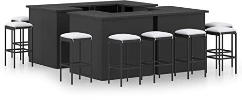 Keyroto 16-TLG.Gartenbar Outdoor Barhocker balkonmöbel Kleiner Balkon Gartenbar-Set mit Kissen Poly Rattan Schwarz