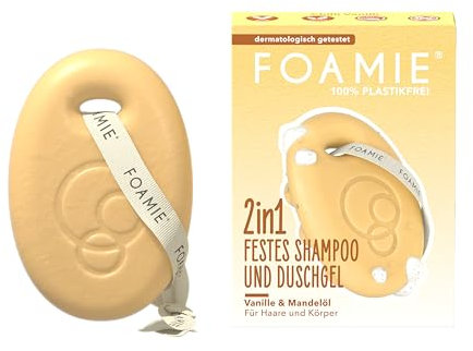 Foamie 2in1 Festes Shampoo & Duschgel Vanille Mandelmilch | Für Haar & Körper | Mit Mandelöl & Vanilleduft | pH-hautneutral | Vegan & Plastikfrei | 80g