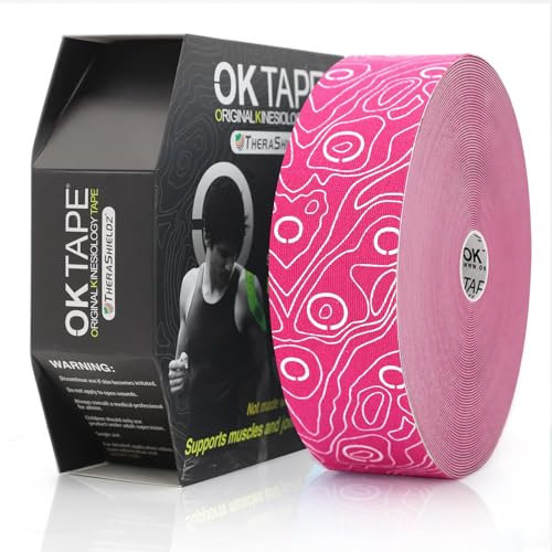 OK TAPE PRO Bulk Nastro Kinesiologico Originale Elastico Senza Lattice Nastro Kinesiologico Stampato da Tagliare 5cm x 31,5m,Rosa