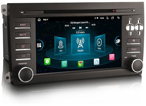 Erisin 7 Pouces 8-Core 4GO RAM+64GO ROM Android 14 Autoradio pour Porsche Cayenne GPS DVD Stéréo Dab+ Écran Tactile sans Fil CarPlay Android Auto Bluetooth Canbus WiFi DSP TPMS OBD2 SWC