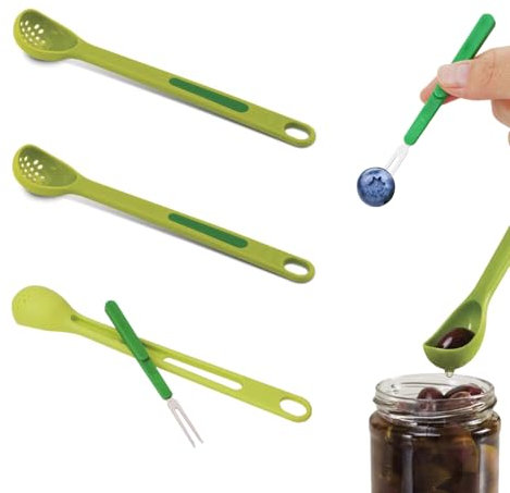 JLEivvi Gurkengabeln, multifunktional, Olivenlöffel, Gurken-Greifer, Gurkensieb, Löffel, Kunststoff, Pickle, Glas, Löffel und Gabel, Set für Küche, 3 Stück