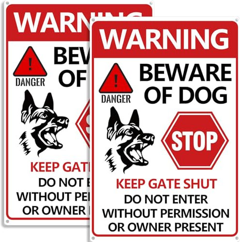 Beware of Dog Sign Warning Tin Signs Beware of Dog Signs for Fence Keep Gate Shut 7.9'' x 11.8'' Beware of the Dogs Sign Outdoor Gate Rust Weatherproof for Fence Door