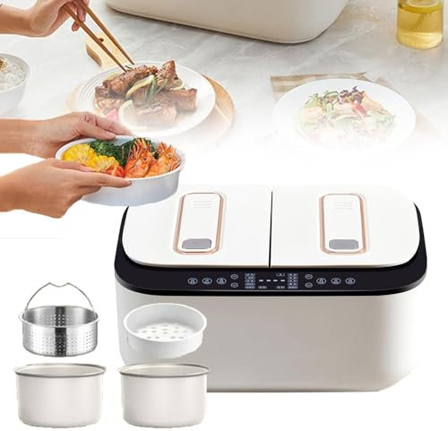 JODAIS Mini Cuociriso, Pentola A Vapore Portatile da Viaggio 800W, Cottura Rapida in 15 Minuti, Cuociriso A Vapore con Touch Screen Intelligente 2x2,5 Litri, Pentola Antiaderente Rimovibile,