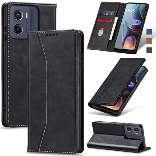 Jasonyu Case for Motorola Moto E15/G15/G05 Leather Wallet Flip Cover with Card Holder,Kickstand, Magnetic Closure,TPU Shockproof Phone Case Compatible with Moto E15 (Black)