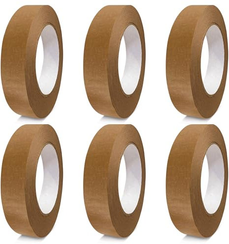 G4GOODS® 6 Rolls of 25mm x 50m Kraft Paper Tape Self Adhesive Brown Paper Tape 100% Recyclable Parcel Tape Roll Ideal for Sealing Moving Boxes & Sustainable Packaging Solutions