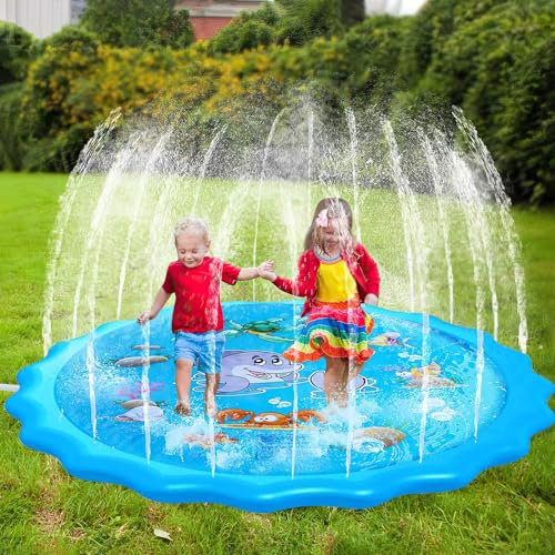 Purpledi 170CM Almohadilla Aspersor de Juego AGU, Splash Pad Ronda, Splash Pad Tapete de Agua para Chapoteo de PVC para Jardín de Verano Juguete de Rociadores Acuático, para Piscina (A)