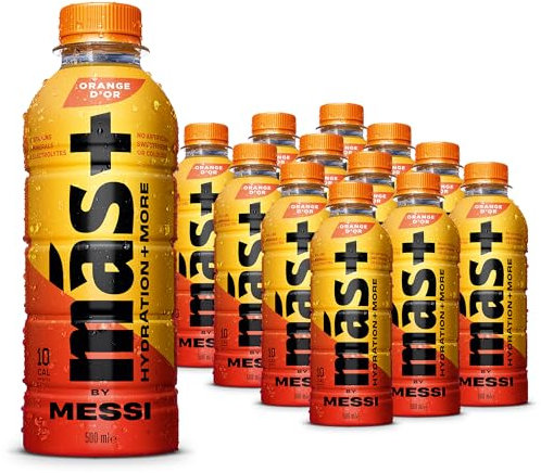 MÁS+ by Messi Orange D'Or 12x500ml Bottles | Hydration Sports Drink with Electrolytes and Vitamins
