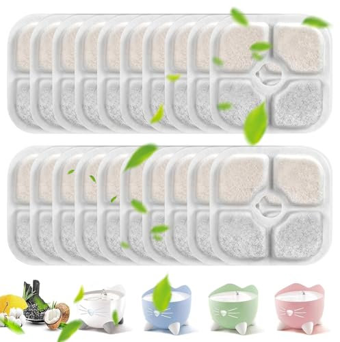 Pmueuff Filtros Fuente Gatos, 18 Piezas Filtro de Fuente de Agua para Gatos con Resina Activada por Carbono Tres Capas Sistema de Filtración Filtro Bebedero Gatos Fuente Compatible con Catit Pixi
