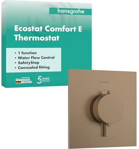 hansgrohe Ecostat Comfort E - Miscelatore termostatico incasso, Rubinetto termostatico con blocco di sicurezza (SafetyStop) a 40° C, Termostato quadrato, 1 utenza, bronzo spazzolato, 33710140