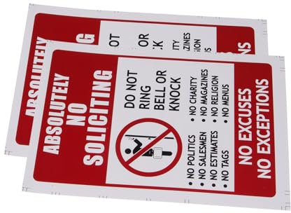 JUMPLAWN 2Pcs No Soliciting Sign Sticker Adhesive No Soliciting Sign for House Front Door Material Symbol Easy to Apply Securely Attached