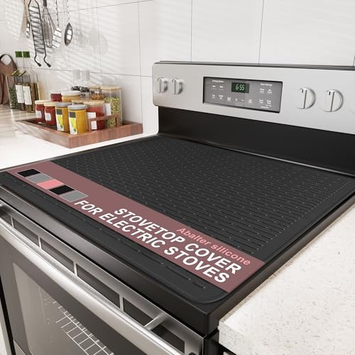 Stove Top Cover for Electric Stove - Food Grade Ceramic Stove top Cover, Silicone XXL Dish Drying Mat, Glass Cooktop Covers, Flat RV Range top Mats (Black,28x20 Thickened)