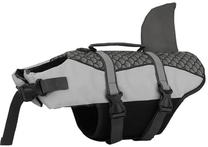 Schwimmweste für Haustiere, Einzelweste, Kleidung, Schwimmweste, Umhängeband, Haustierschwimmen, Sommer-Badeanzug – mit Schuppen, Haifisch-Stil (Grau, Größe XXL)