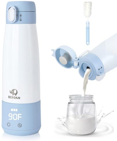 BEBOAN Portable Milk Bottle Warmer for Travel On The Go, 5-Temp Settings with Child Lock 12oz Large Capacity 55W Fast Charging/Heating Breast Milk/Formula Water Warmer