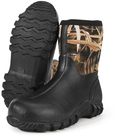 Avizon Stivali in neoprene impermeabili da uomo semi-gomma stivali con suola antiscivolo per agricoltura caccia e uso esterno nero/mimetico, Mimetico, 43 EU