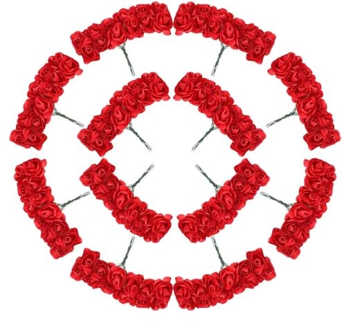 Exircy 144 Stück Mini Kunst Blumen Rot Rosen Blumenköpfe Rot Schaumrosen Klein Gefälschte Rosen Blumen Künstliche Rosenblüten Schmücken für DIY Party Festival Valentinstag Hochzeit Dekoration (1,5 cm