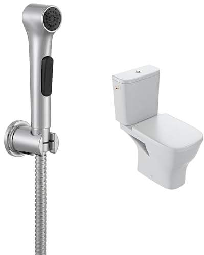 Jacob Delafon, Douchette Hygiénique Elate, Support Mural, Flexible 1,2m + Pack WC au Sol, Sans Bride Struktura, Réservoir 3/6L, Abattant Recouvrant, Finition Chrome, Économie d'Eau