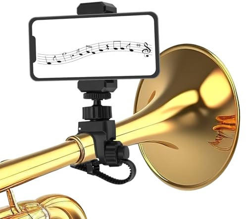 Clip Ajustable para Teléfono con Forma de Lira Trompeta, Rotación de 360° Soporte Mejorado para Saxofón Ideal Bandas Música Trompeta o Corneta (Negro)