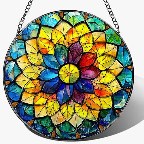LAOWEIKI Regenbogen-Mandala-Sonnenfänger-Ornament, Buntglas-Fensteraufhängung, Sonnenfänger für Fenster, hängende Ornamente, Fensterdekoration, ideales Geschenk, buntes spirituelles Geschenk für sie