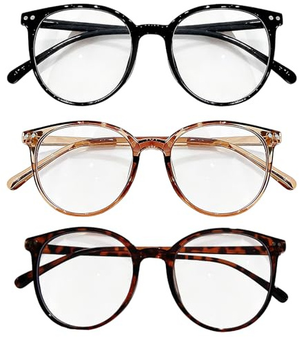 Gkhlg 3er-Set Blaulichtfilter Brille Damen Herren hochwertiges PC Material effektiver Schutz vor Blaulicht Brille Ohne Stärke für Computer Lesen Gaming Fake Brille ideal für Büro Freizeit Alltag