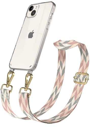 EAZY CASE Handykette - Verstellbares Taschenband kompatibel mit iPhone 14 Plus, Schulterriemen, Handykordel mit Silikon Hülle, Umhängetasche, Mint/Rosa Mix Gold