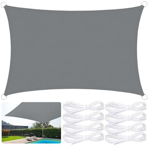 JUQG Wasserdichtes Rechteckiges Sonnensegel 4x5m 420D Verschlüsseltes Verdicktes Oxford Gewebe 95% UV Beständig für Pool, Garten, Terrasse, Park, Camping - Grau