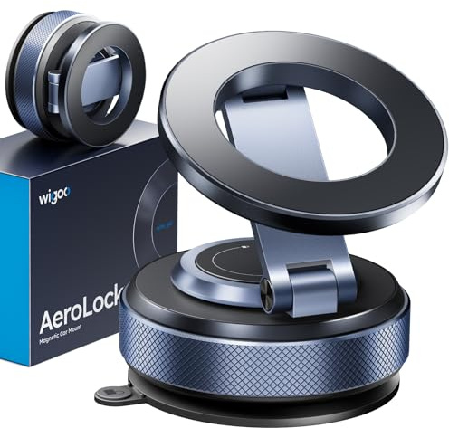 Wigoo Vacuum Magnetic Phone Holder for Car for Magsafe, Black | 80LBS Suction & 3000gf Magnetic, 360° Adjustable Car Phone Mount, for iPhone 17 Pro Max 16 15 14 13 12 Air Plus