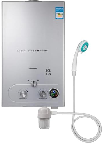 Scaldabagno a Gas GPL,con Modalità Inverno ed Estate,Caldaia a Gas da 36KW a Parete senza Serbatoio Scaldacqua Istantaneo,Scaldabagno Gas di Petrolio Liquefatto,Uscita Dell'acqua Calda 18L/min (10L)